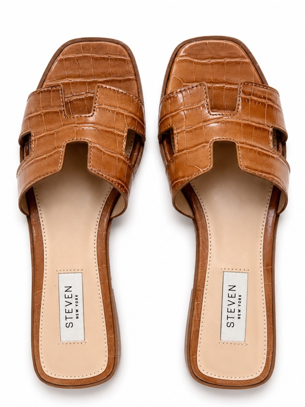 Steve Madden Hadyn Cognac Croc-Embossed Slide Sandals Size 6.5